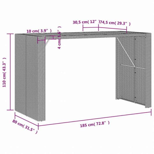 vidaXL ガーデンバーテーブル アカシア製天板 185x80x110 cm ポリラタン製 ブラック家具 アウトドア家具 アウトドアテーブル(代引不可)【送料無料】_10