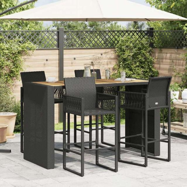 vidaXL ガーデンバーテーブル アカシア製天板 185x80x110 cm ポリラタン製 ブラック家具 アウトドア家具 アウトドアテーブル(代引不可)【送料無料】_2