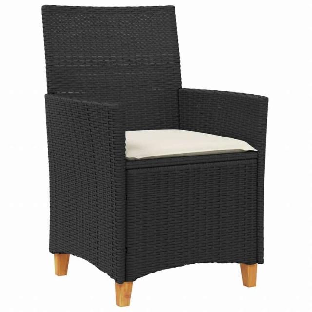 vidaXL ガーデンチェア クッション付き 2点 ブラック ポリラタン&無垢材家具 アウトドア家具 屋外椅子 アウトドアベンチチェア(代引不可)【送料無料】_3