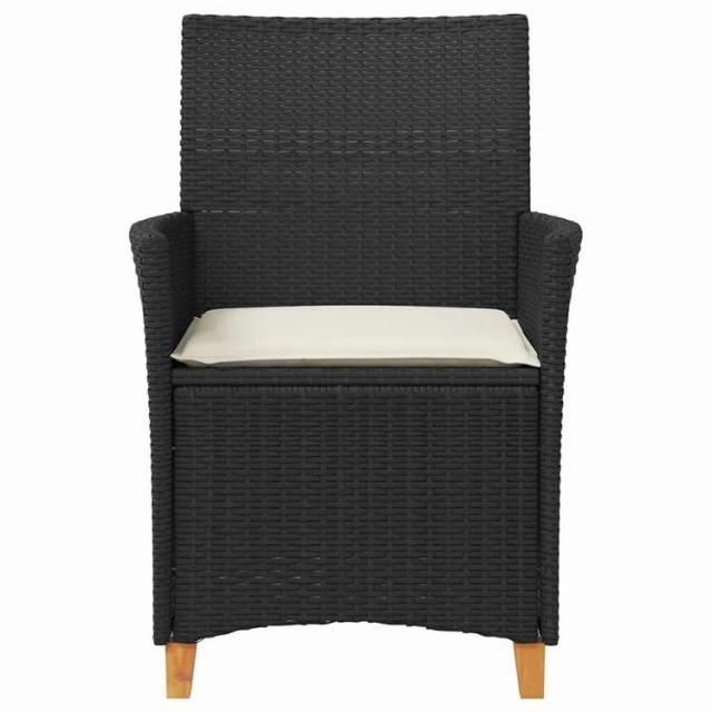 vidaXL ガーデンチェア クッション付き 2点 ブラック ポリラタン&無垢材家具 アウトドア家具 屋外椅子 アウトドアベンチチェア(代引不可)【送料無料】_4