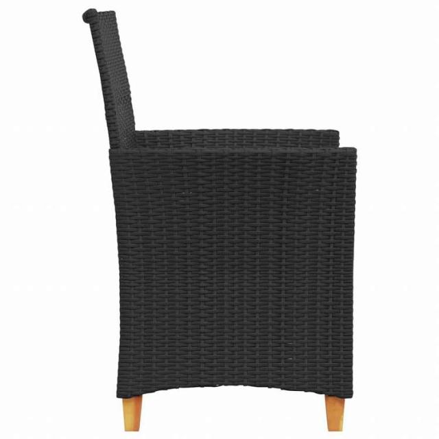 vidaXL ガーデンチェア クッション付き 2点 ブラック ポリラタン&無垢材家具 アウトドア家具 屋外椅子 アウトドアベンチチェア(代引不可)【送料無料】_5
