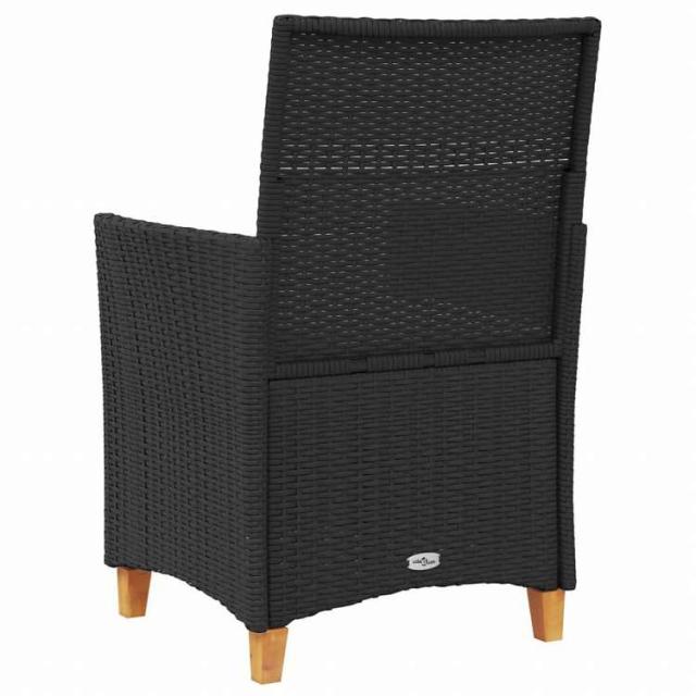 vidaXL ガーデンチェア クッション付き 2点 ブラック ポリラタン&無垢材家具 アウトドア家具 屋外椅子 アウトドアベンチチェア(代引不可)【送料無料】_6