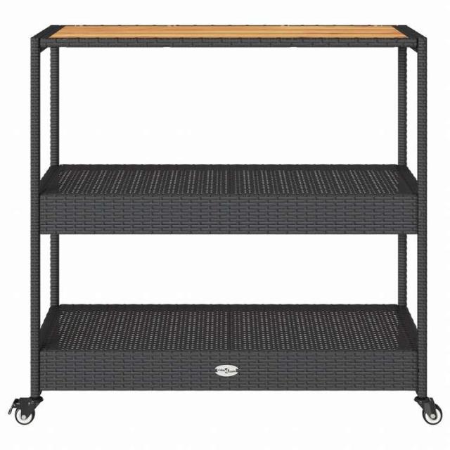 vidaXL バーカート 3段 ブラック ポリラタン&アカシア無垢材家具 トローリー キッチン・ダイニング トローリー(代引不可)【送料無料】_4
