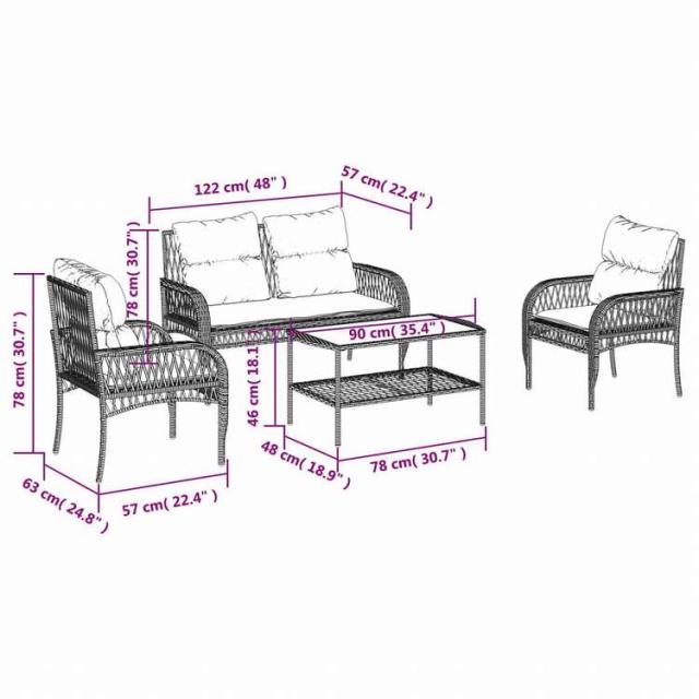 vidaXL ガーデンソファ4点セット クッション付き 灰色 ポリラタン製家具 アウトドア家具 屋外家具セット(代引不可)【送料無料】_13