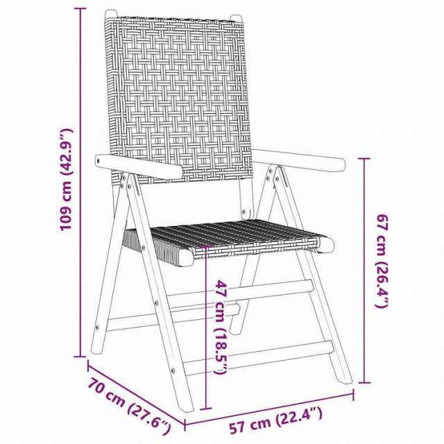 vidaXL ガーデンチェア 2点 ブラック アカシア無垢材&ポリラタン家具 アウトドア家具 屋外椅子 アウトドアベンチチェア(代引不可)【送料無料】_10