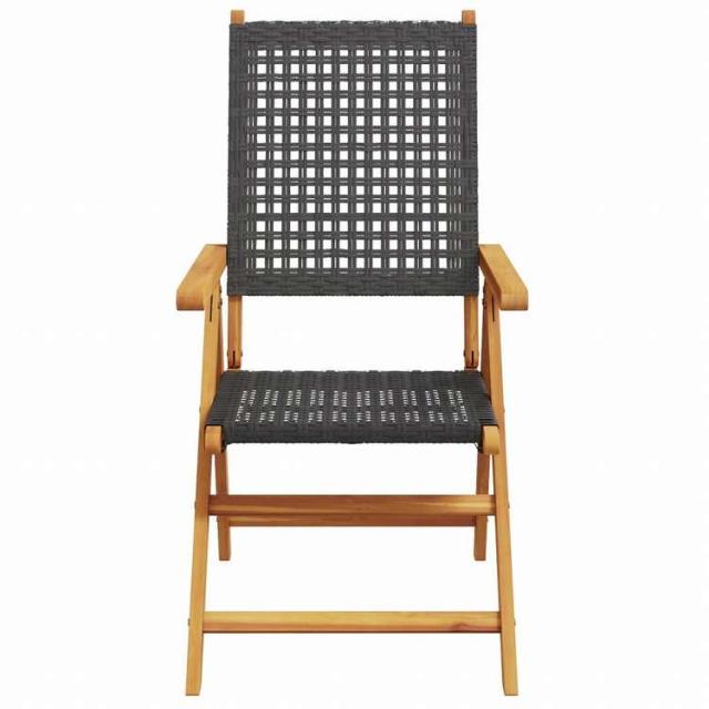 vidaXL ガーデンチェア 2点 ブラック アカシア無垢材&ポリラタン家具 アウトドア家具 屋外椅子 アウトドアベンチチェア(代引不可)【送料無料】_4
