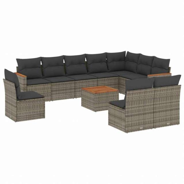 vidaXL ガーデンソファ11点セット クッション付き ポリラタン製 グレー家具 アウトドア家具 屋外家具セット(代引不可)【送料無料】