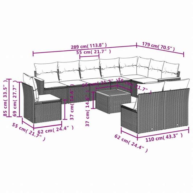 vidaXL ガーデンソファ11点セット クッション付き ポリラタン製 グレー家具 アウトドア家具 屋外家具セット(代引不可)【送料無料】