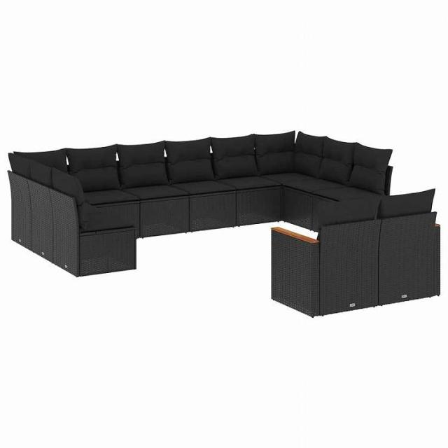 vidaXL 12ピース ガーデンソファセット クッション付き ブラック ポリラタン家具 アウトドア家具 屋外家具セット黒(代引不可)【送料無料】