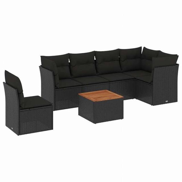 vidaXL 7点セット ガーデンソファセット クッション付き ブラック ポリラタン家具 アウトドア家具 屋外家具セット黒(代引不可)【送料無料】 38,667円