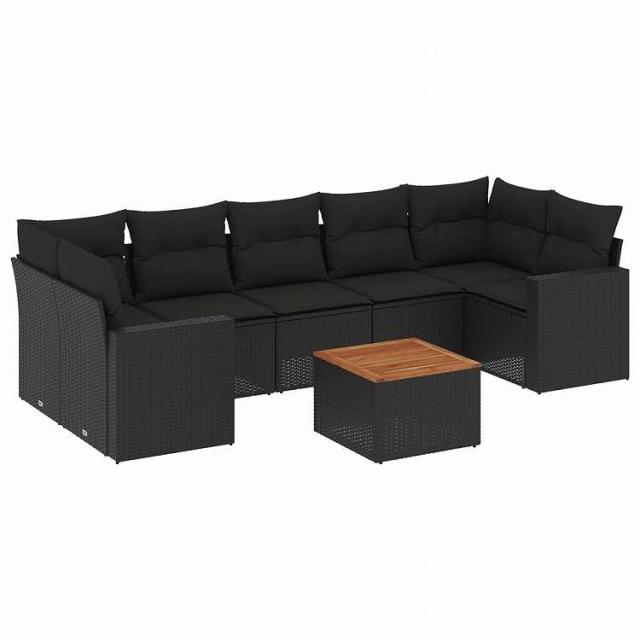 vidaXL 8ピース ガーデンソファセット クッション付き ブラック ポリラタン家具 アウトドア家具 屋外家具セット黒(代引不可)【送料無料】
