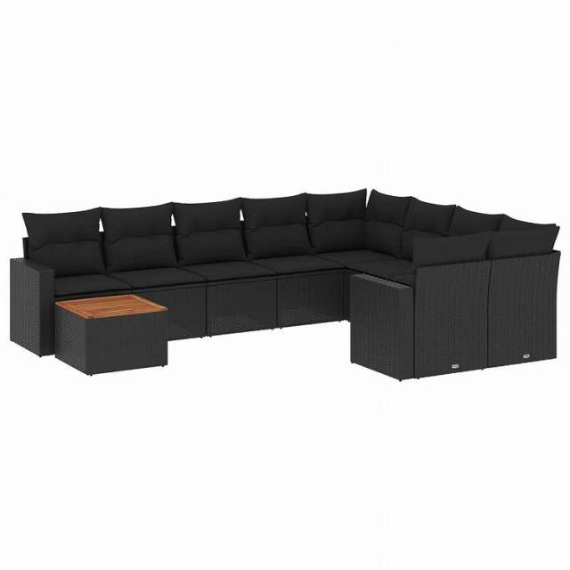 vidaXL 10点セット ガーデンソファセット クッション付き ブラック ポリラタン家具 アウトドア家具 屋外椅子 屋外用組み合わせソファセット黒(代引不可)【送料無料】