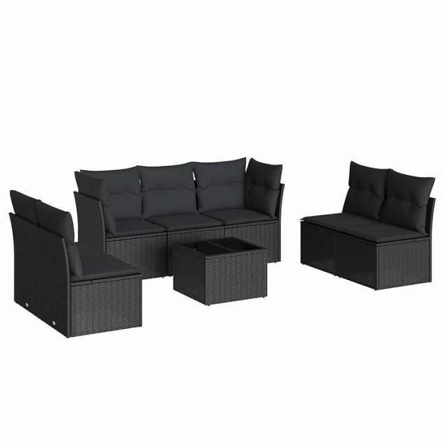 vidaXL 8ピース ガーデンソファセット クッション付き ブラック ポリラタン家具 アウトドア家具 屋外家具セット黒(代引不可)【送料無料】