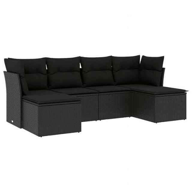 vidaXL 6点セット ガーデンソファセット クッション付き ブラック ポリラタン家具 アウトドア家具 屋外家具セット黒(代引不可)【送料無料】