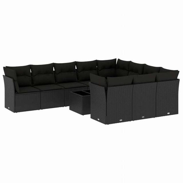 vidaXL 11ピース ガーデンソファセット クッション付き ブラック ポリラタン家具 アウトドア家具 屋外家具セット黒(代引不可)【送料無料】 60,276円