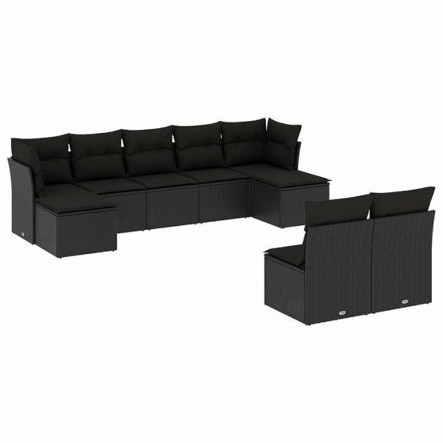 vidaXL 9点セット ガーデンソファセット クッション付き ブラック ポリラタン家具 アウトドア家具 屋外家具セット黒(代引不可)【送料無料】 51,005円