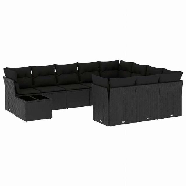 vidaXL 11ピース ガーデンソファセット クッション付き ブラック ポリラタン家具 アウトドア家具 屋外家具セット黒(代引不可)【送料無料】 57,856円