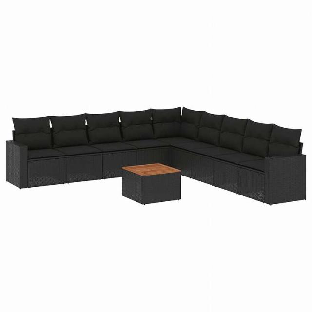 vidaXL 10点セット ガーデンソファセット クッション付き ブラック ポリラタン家具 アウトドア家具 屋外家具セット黒(代引不可)【送料無料】