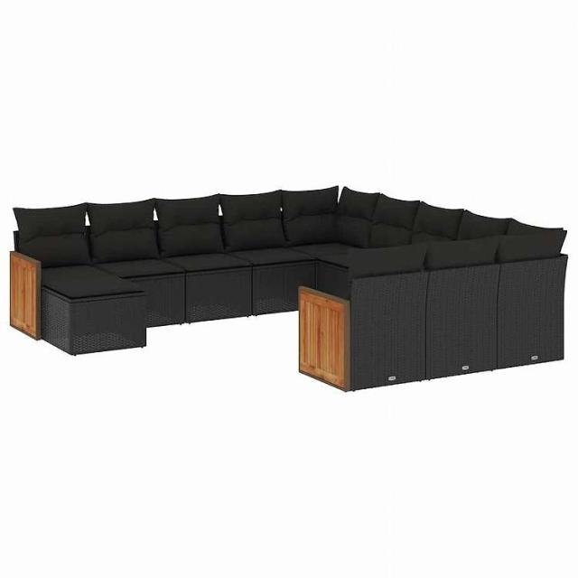 vidaXL 12ピース ガーデンソファセット クッション付き ブラック ポリラタン家具 アウトドア家具 屋外家具セット黒(代引不可)【送料無料】