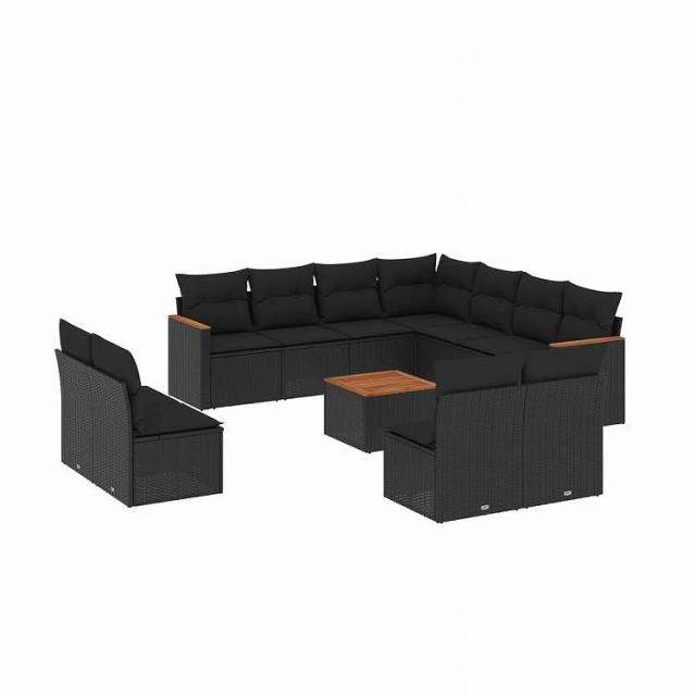 vidaXL 12ピース ガーデンソファセット クッション付き ブラック ポリラタン家具 アウトドア家具 屋外家具セット黒(代引不可)【送料無料】