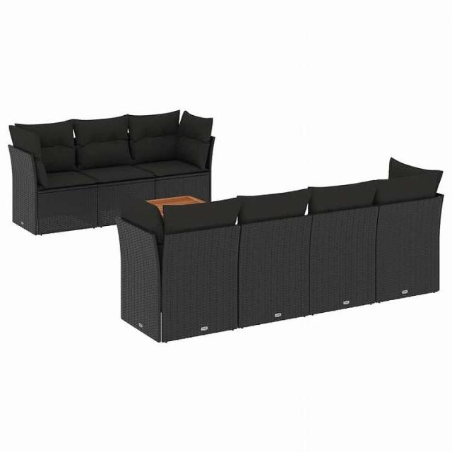 vidaXL 8ピース ガーデンソファセット クッション付き ブラック ポリラタン家具 アウトドア家具 屋外家具セット黒(代引不可)【送料無料】