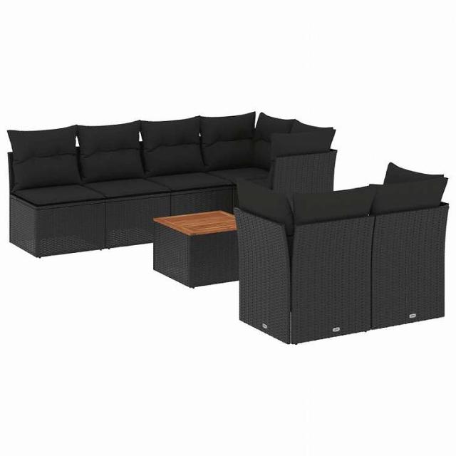 vidaXL 8ピース ガーデンソファセット クッション付き ブラック ポリラタン家具 アウトドア家具 屋外家具セット黒(代引不可)【送料無料】