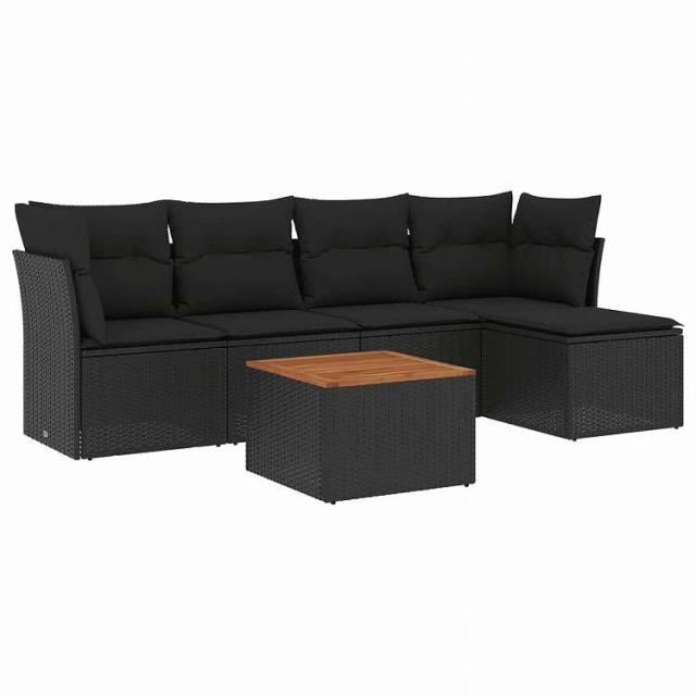 vidaXL 6点セット ガーデンソファセット クッション付き ブラック ポリラタン家具 アウトドア家具 屋外家具セット黒(代引不可)【送料無料】 35,328円