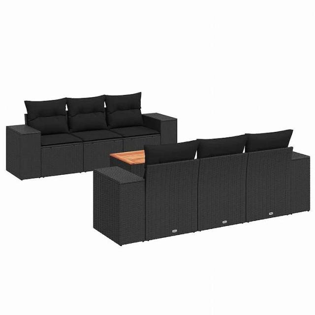 vidaXL 7点セット ガーデンソファセット クッション付き ブラック ポリラタン家具 アウトドア家具 屋外家具セット黒(代引不可)【送料無料】 52,721円