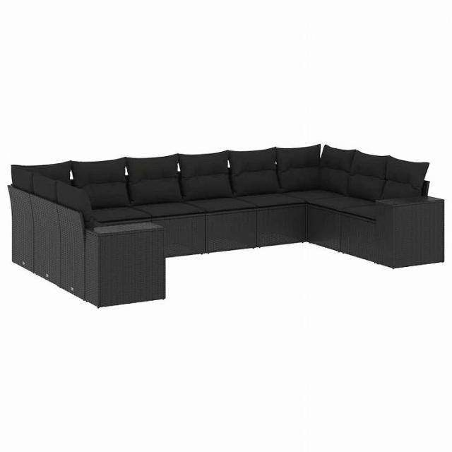 vidaXL 10点セット ガーデンソファセット クッション付き ブラック ポリラタン家具 アウトドア家具 屋外家具セット黒(代引不可)【送料無料】