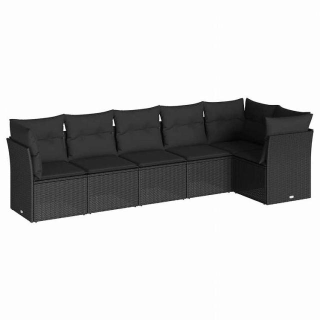 vidaXL 6点セット ガーデンソファセット クッション付き ブラック ポリラタン家具 アウトドア家具 屋外家具セット黒(代引不可)【送料無料】