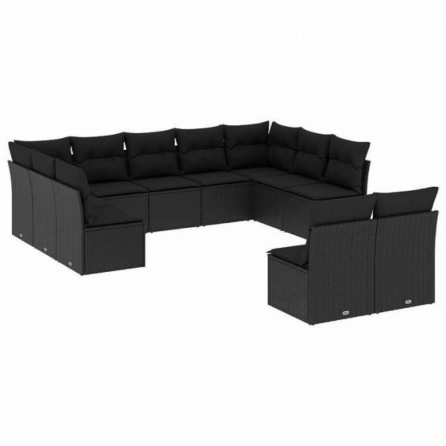 vidaXL 11ピース ガーデンソファセット クッション付き ブラック ポリラタン家具 アウトドア家具 屋外家具セット黒(代引不可)【送料無料】 53,170円