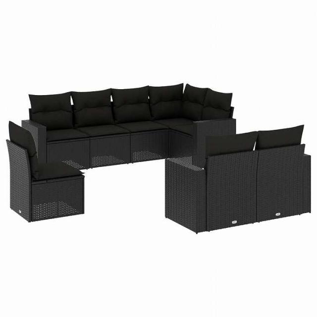 vidaXL 8ピース ガーデンソファセット クッション付き ブラック ポリラタン家具 アウトドア家具 屋外家具セット黒(代引不可)【送料無料】