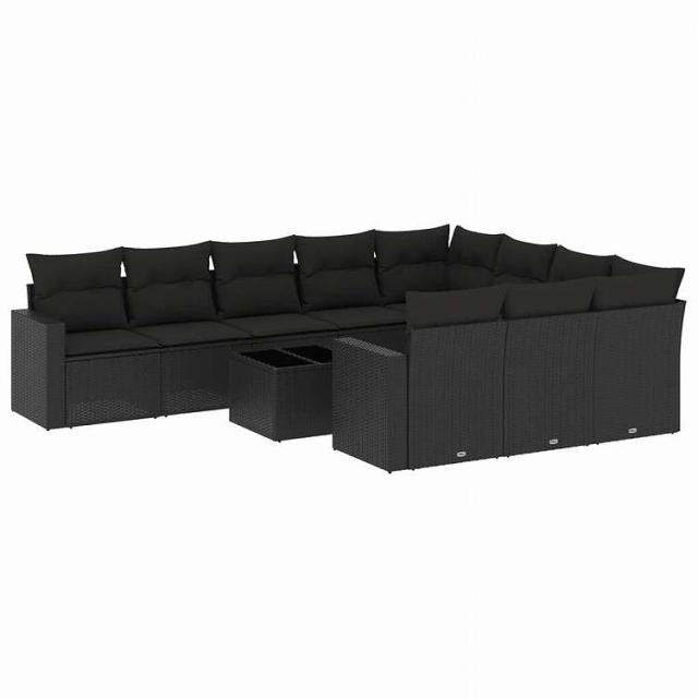 vidaXL 11ピース ガーデンソファセット クッション付き ブラック ポリラタン家具 アウトドア家具 屋外家具セット黒(代引不可)【送料無料】 57,961円