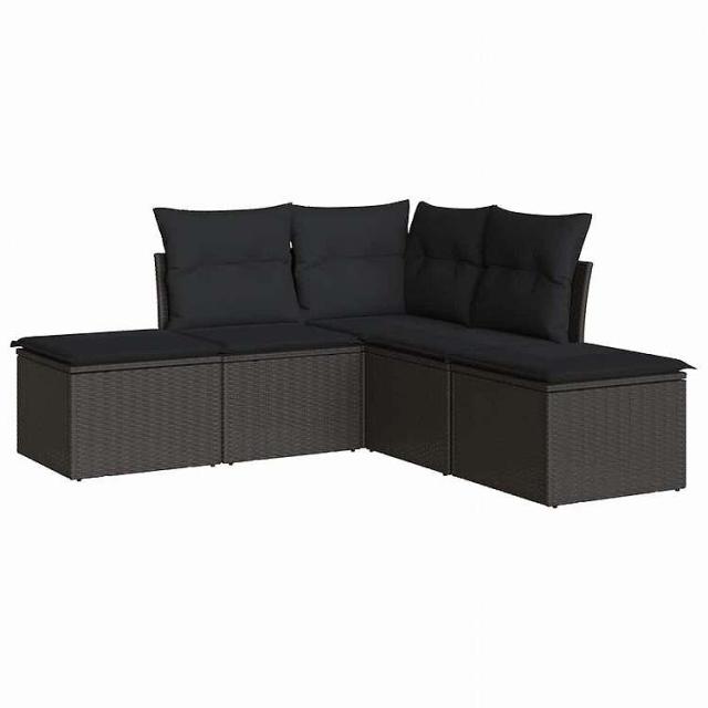 vidaXL 5点セット ガーデンソファセット クッション付き ブラック ポリラタン家具 アウトドア家具 屋外家具セット黒(代引不可)【送料無料】 33,884円