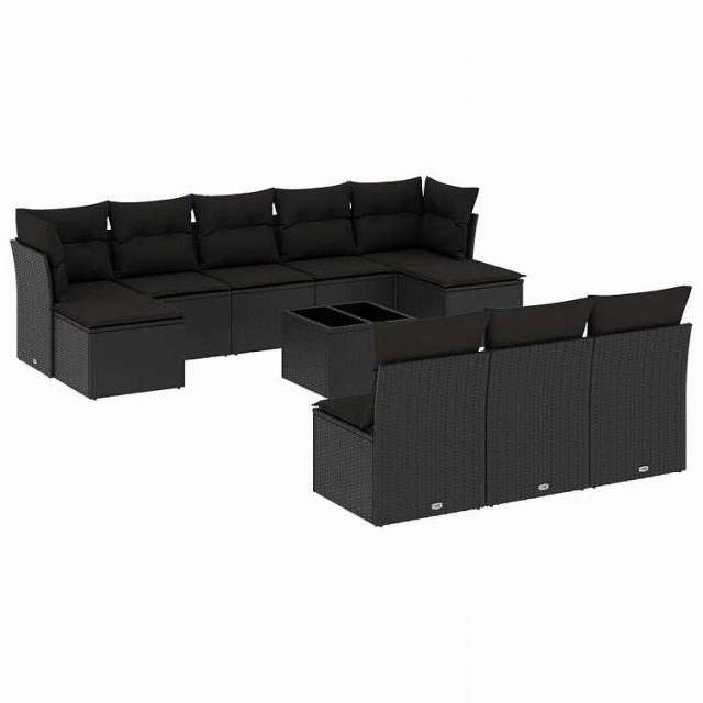 vidaXL 11ピース ガーデンソファセット クッション付き ブラック ポリラタン家具 アウトドア家具 屋外家具セット黒(代引不可)【送料無料】