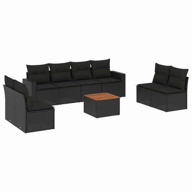 vidaXL 9点セット ガーデンソファセット クッション付き ブラック ポリラタン家具 アウトドア家具 屋外家具セット黒(代引不可)【送料無料】 51,909円