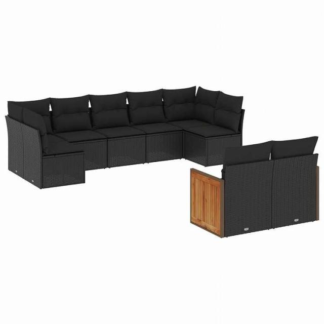 vidaXL 9点セット ガーデンソファセット クッション付き ブラック ポリラタン家具 アウトドア家具 屋外家具セット黒(代引不可)【送料無料】 55,915円