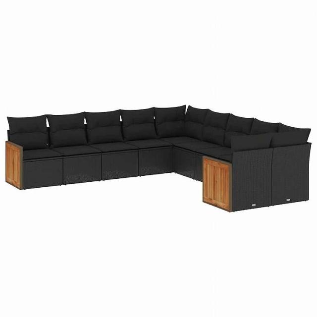 vidaXL 10点セット ガーデンソファセット クッション付き ブラック ポリラタン家具 アウトドア家具 屋外家具セット黒(代引不可)【送料無料】