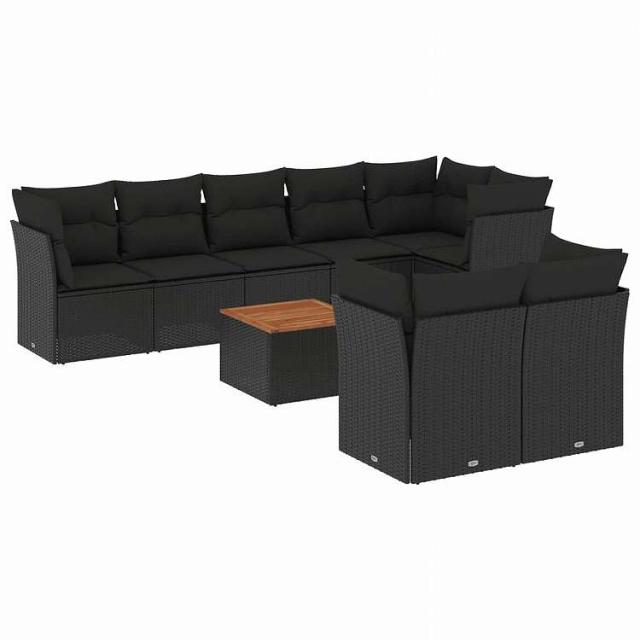 vidaXL 9点セット ガーデンソファセット クッション付き ブラック ポリラタン家具 アウトドア家具 屋外家具セット黒(代引不可)【送料無料】 48,767円
