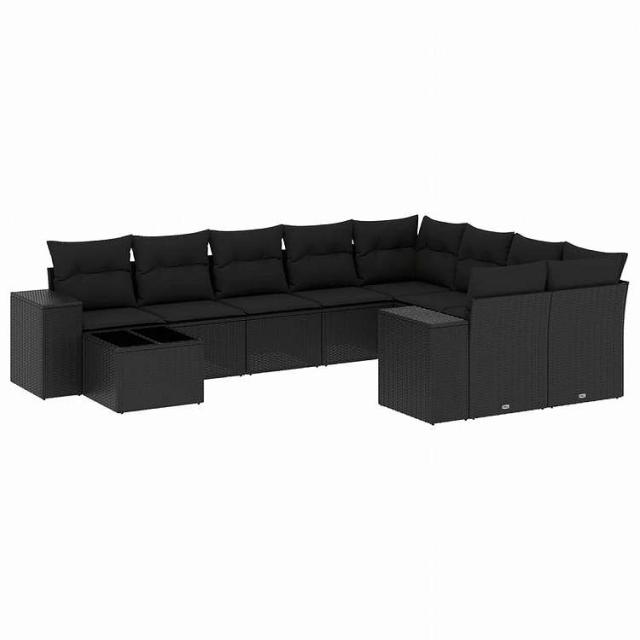 vidaXL 10点セット ガーデンソファセット クッション付き ブラック ポリラタン家具 アウトドア家具 屋外家具セット黒(代引不可)【送料無料】 54,305円