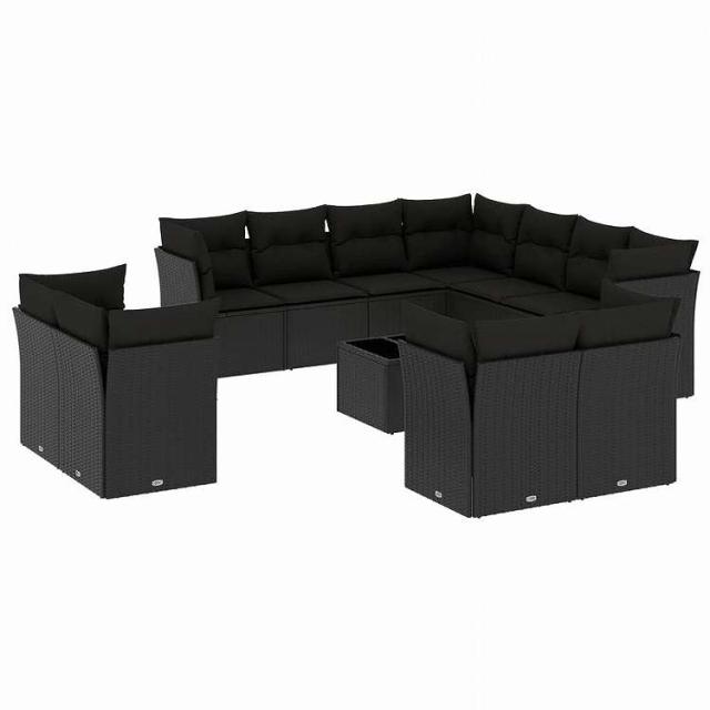 vidaXL 12ピース ガーデンソファセット クッション付き ブラック ポリラタン家具 アウトドア家具 屋外家具セット黒(代引不可)【送料無料】 57,112円