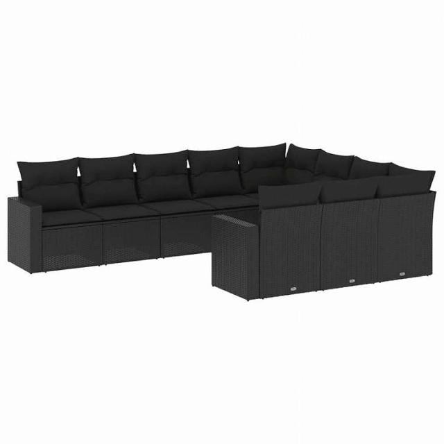 vidaXL 10点セット ガーデンソファセット クッション付き ブラック ポリラタン家具 アウトドア家具 屋外家具セット黒(代引不可)【送料無料】 52,470円