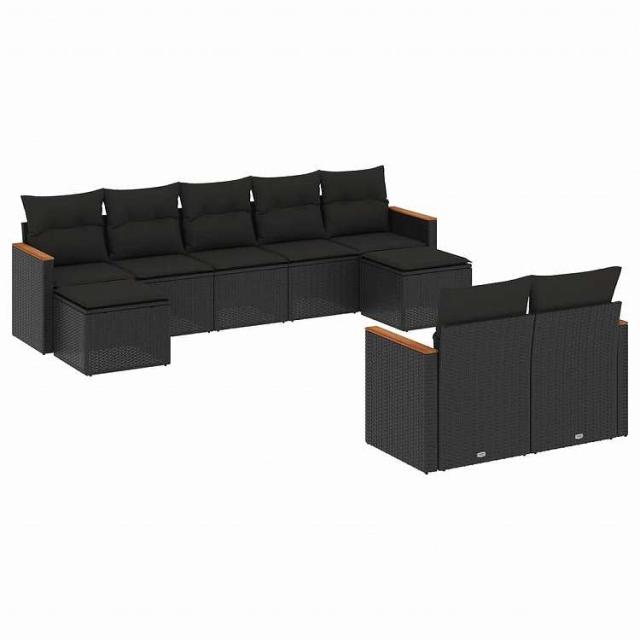 vidaXL 9点セット ガーデンソファセット クッション付き ブラック ポリラタン家具 アウトドア家具 屋外家具セット黒(代引不可)【送料無料】 53,486円