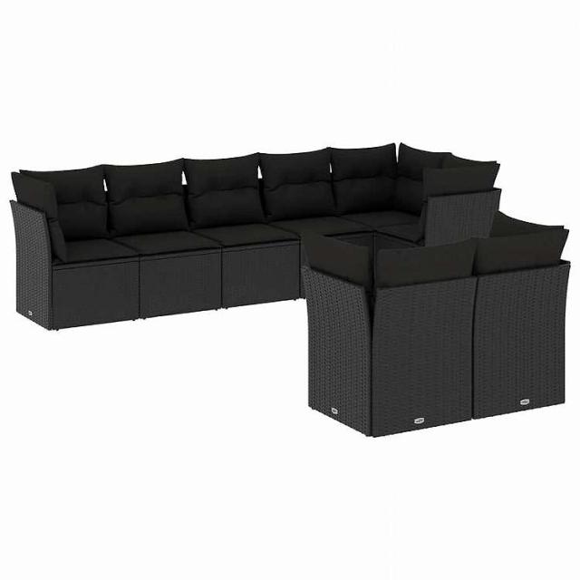 vidaXL 8ピース ガーデンソファセット クッション付き ブラック ポリラタン家具 アウトドア家具 屋外家具セット黒(代引不可)【送料無料】 51,143円