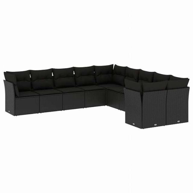 vidaXL 10点セット ガーデンソファセット クッション付き ブラック ポリラタン家具 アウトドア家具 屋外家具セット黒(代引不可)【送料無料】