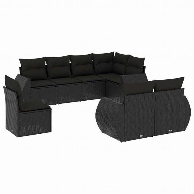 vidaXL 8ピース ガーデンソファセット クッション付き ブラック ポリラタン家具 アウトドア家具 屋外家具セット黒(代引不可)【送料無料】