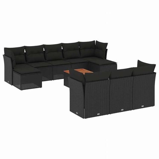 vidaXL 11ピース ガーデンソファセット クッション付き ブラック ポリラタン家具 アウトドア家具 屋外家具セット黒(代引不可)【送料無料】