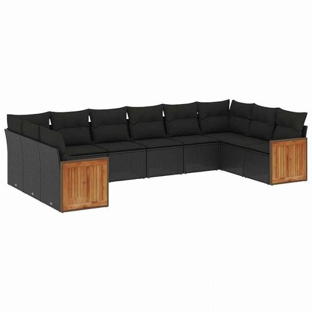 vidaXL 10点セット ガーデンソファセット クッション付き ブラック ポリラタン家具 アウトドア家具 屋外家具セット黒(代引不可)【送料無料】