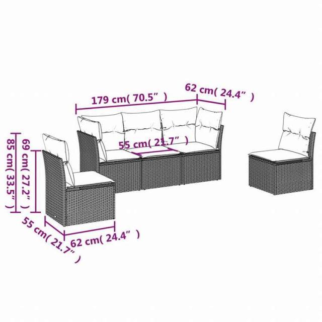 vidaXL ガーデンソファ5点セット クッション付き グレー ポリラタン製家具 アウトドア家具 屋外家具セット(代引不可)【送料無料】_2