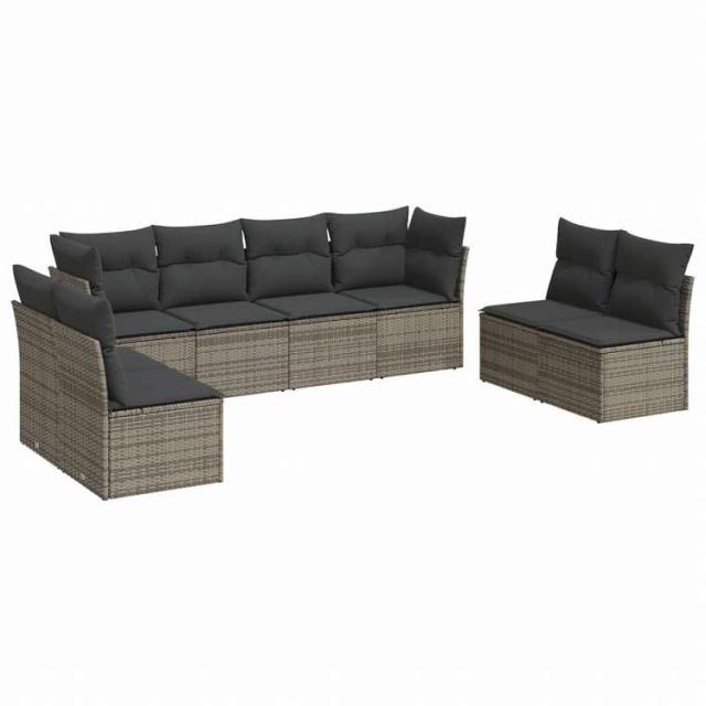 vidaXL ガーデンラウンジ8点セット クッション付き グレー ポリラタン製家具 アウトドア家具 屋外家具セット(代引不可)【送料無料】_1